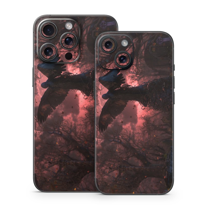 iPhone 15 Series Skin design of Nature, Sky, Atmospheric phenomenon, Tree, Atmosphere, Darkness, Night, Screenshot, Cg artwork, Fictional character, with black, red colors