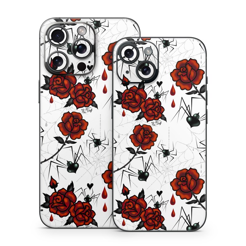 iPhone 15 Series Skin design of Red, Pattern, Flower, Plant, Design, Floral design, Petal, Coquelicot, Wildflower, Rose, with black, white, red colors