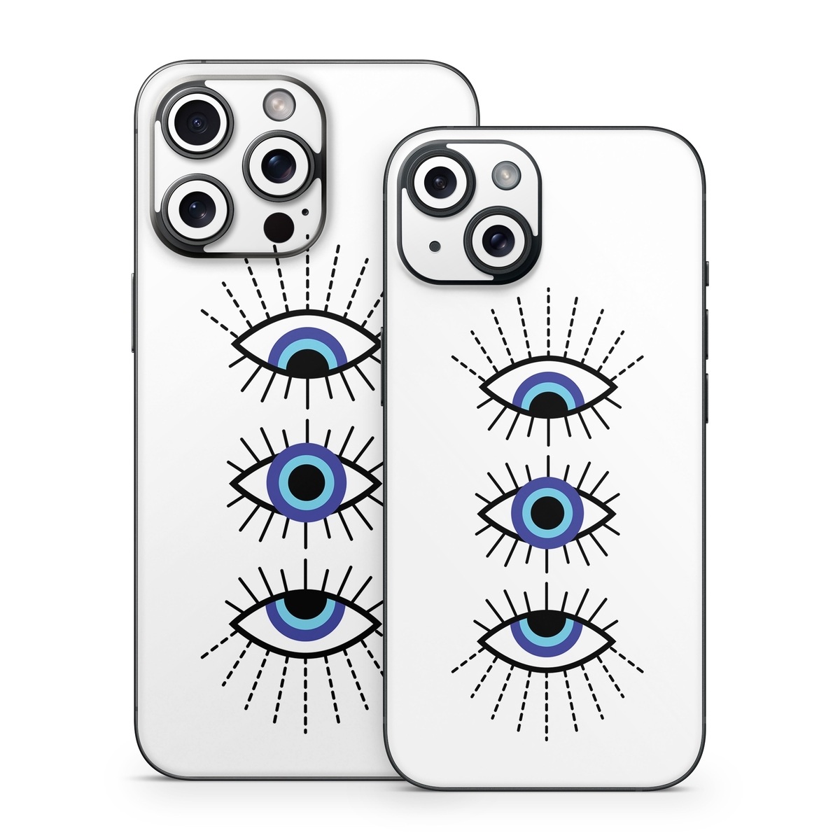 iPhone 15 Series Skin design of Eyebrow, Eyelash, Iris, Art, Font, Circle, Electric blue, Symmetry, Illustration, Graphics, with black, white, blue, purple colors