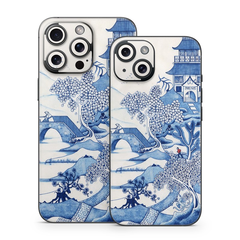 iPhone 15 Series Skin design of Blue, Blue and white porcelain, Winter, Christmas eve, Illustration, Snow, World, Art, with blue, white colors