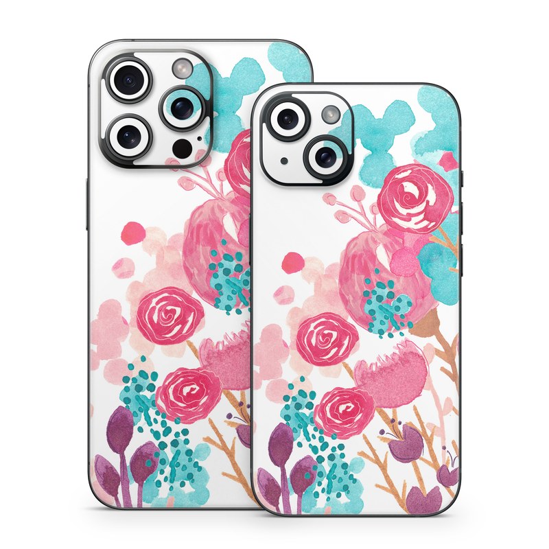 iPhone 15 Series Skin design of Pink, Pattern, Design, Illustration, Clip art, Plant, Graphics, Art, with white, pink, purple, blue, red colors