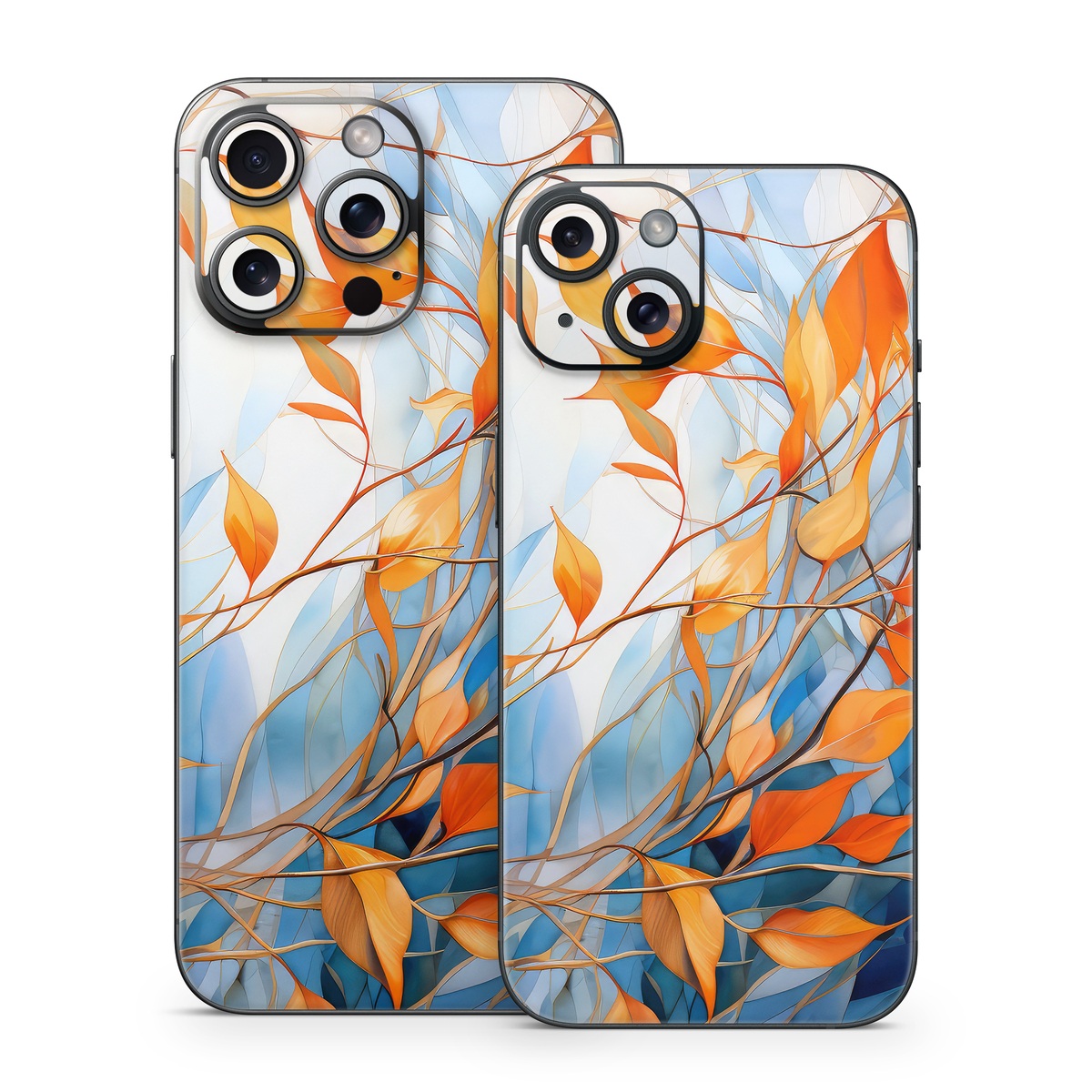 iPhone 15 Series Skin design of Plant, Amber, Twig, Branch, Orange, Vegetation, Natural landscape, Tree, Woody plant, Deciduous, with yellow, orange, red, blue, white, purple colors