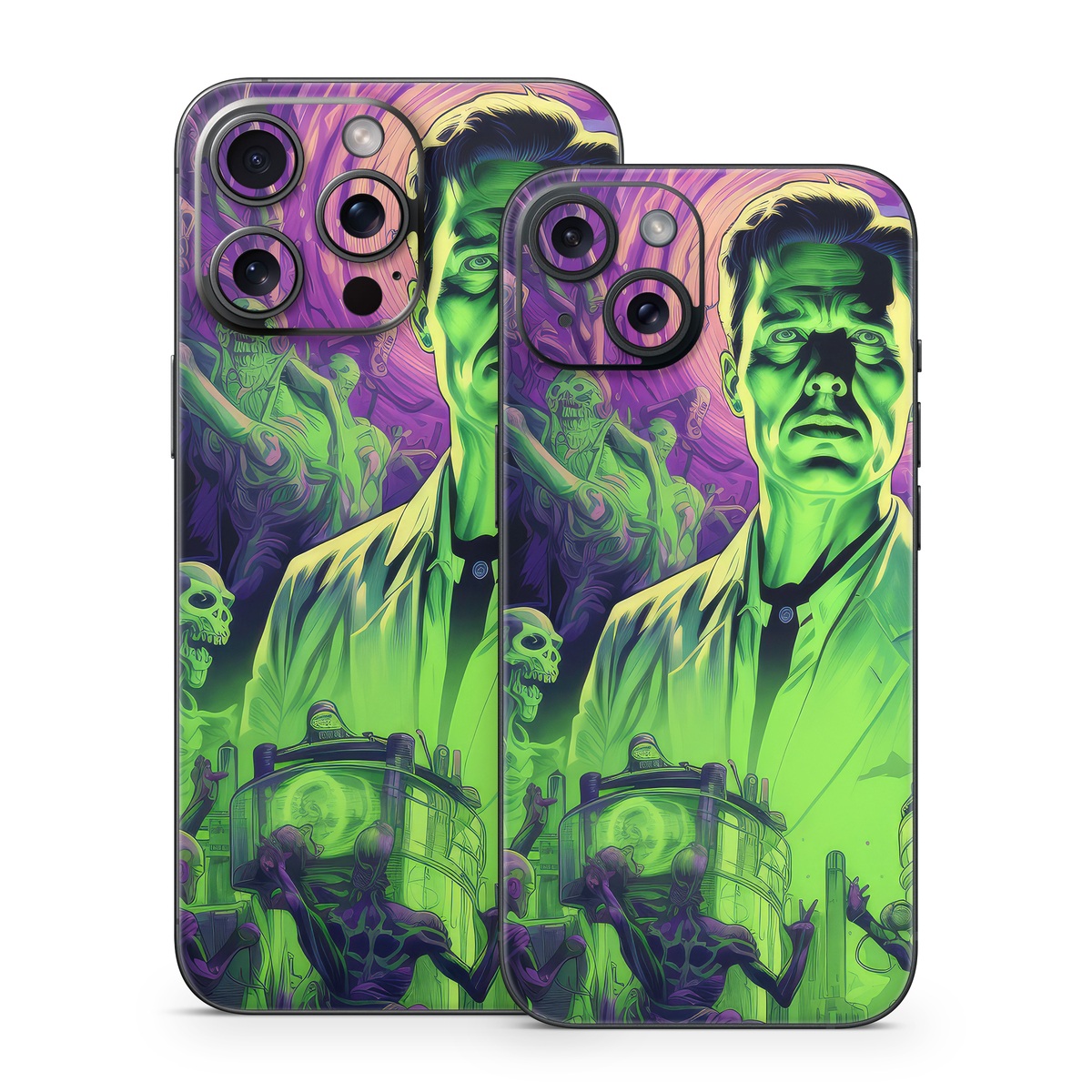 iPhone 15 Series Skin design of Art, Cool, Fictional character, Illustration, Painting, Electric blue, Visual arts, Artist, Event, Drawing, with black, green, purple colors