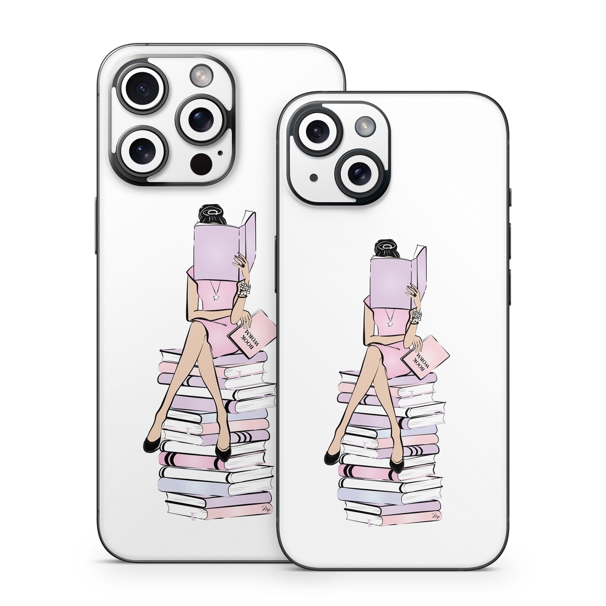 iPhone 15 Series Skin design of Gesture, Art, Cartoon, Font, Drawing, Illustration, Painting, Fictional character, Animation, Diagram, with black, white, pink, purple, blue, yellow, brown colors
