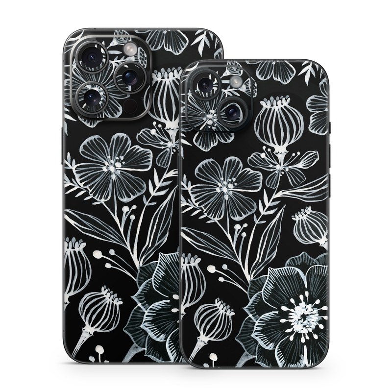 iPhone 15 Series Skin design of Pattern, Black-and-white, Flower, Monochrome photography, Plant, Design, Monochrome, Botany, Wildflower, Visual arts, with black, white colors