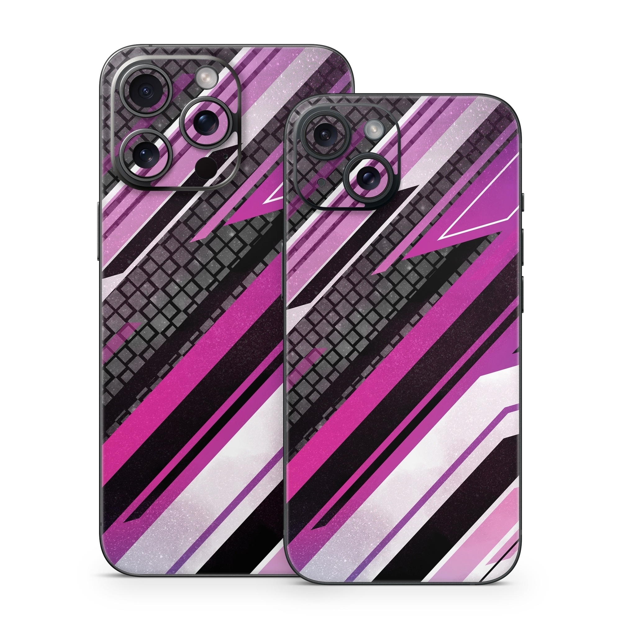 iPhone 15 Series Skin design of Automotive lighting, Hood, Grille, Purple, Automotive design, Automotive exterior, Violet, Motor vehicle, Pink, Line, with black, purple, white, gray, pink colors