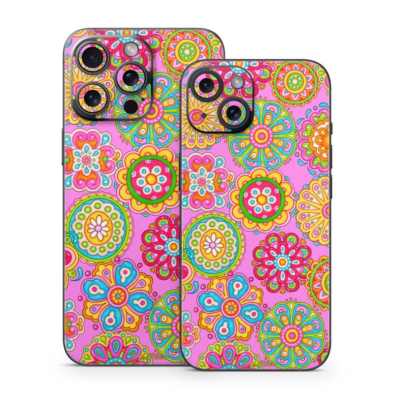 iPhone 15 Series Skin design of Pattern, Design, Textile, Visual arts, Wrapping paper, Motif, Pedicel, with pink, red, orange, yellow, green, blue, purple colors