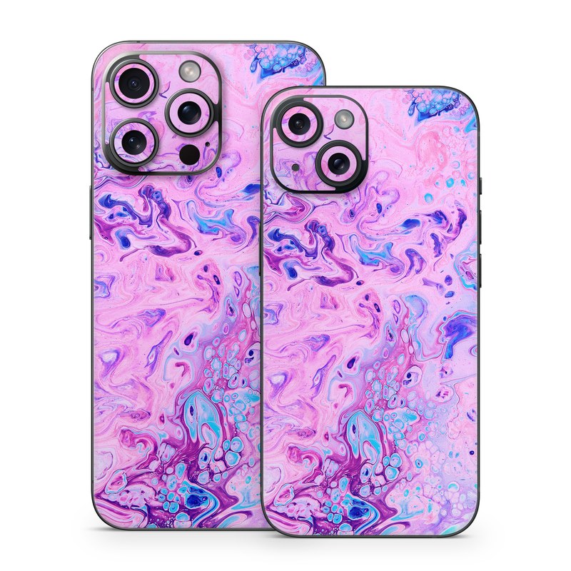 iPhone 15 Series Skin design of Purple, Violet, Lilac, Art, Pattern, Modern art, Painting, Visual arts, Acrylic paint, Magenta, with pink, purple, blue colors
