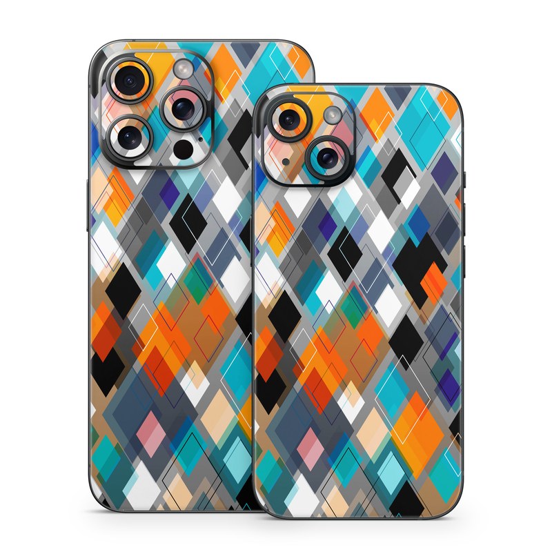 iPhone 15 Series Skin design of Pattern, Line, Design, Colorfulness, Plaid, Tints and shades, Textile, Symmetry, Square, with black, blue, red, orange, white colors