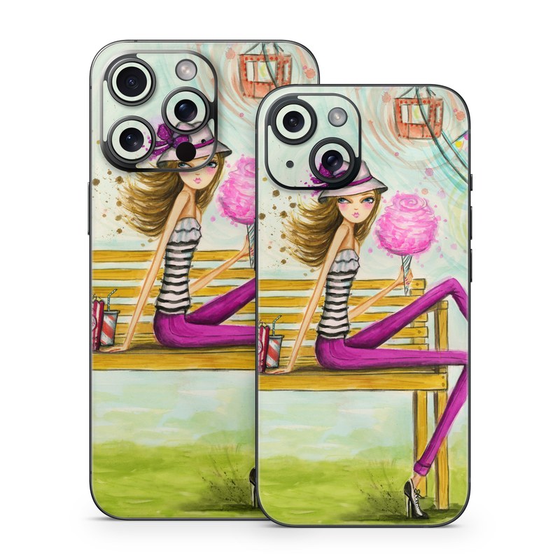 iPhone 15 Series Skin design of Illustration, Fashion illustration, Art, Sitting, Watercolor paint, Plant, Graphic design, Style, Painting, with green, yellow, blue, pink, purple, black, white, orange colors