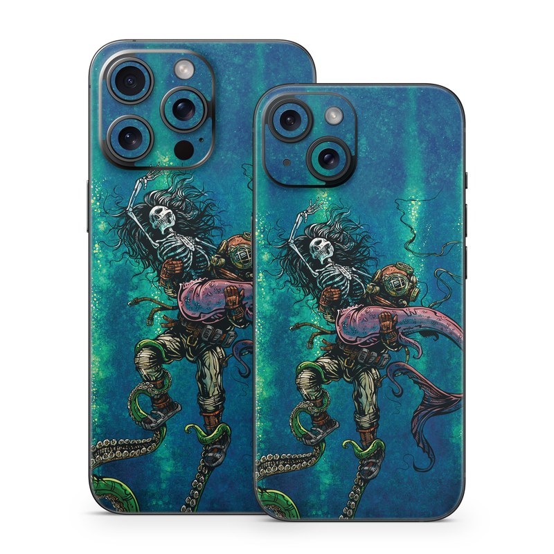 iPhone 15 Series Skin design of Water, Fluid, Underwater, Marine invertebrates, Marine biology, Electric blue, Liquid, Recreation, Underwater diving, Art, with blue, green, orange, purple, pink, black, white, gray colors