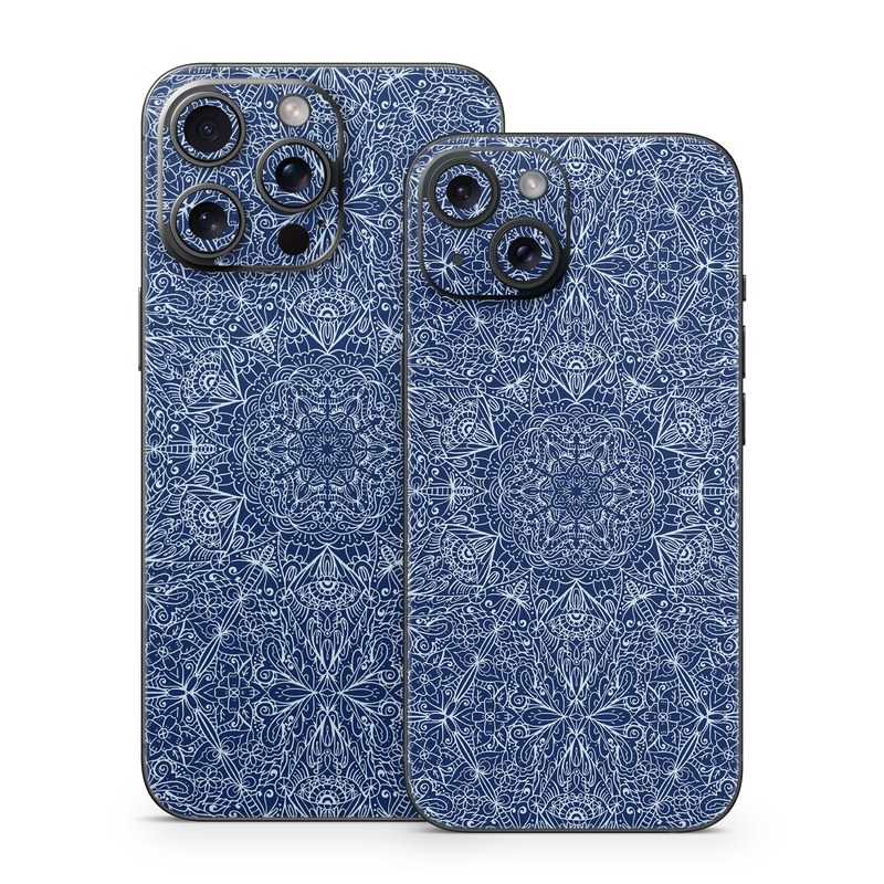 iPhone 15 Series Skin design of Blue, Pattern, Azure, Cobalt blue, Design, Textile, Electric blue, Wallpaper, Symmetry, with blue, white colors