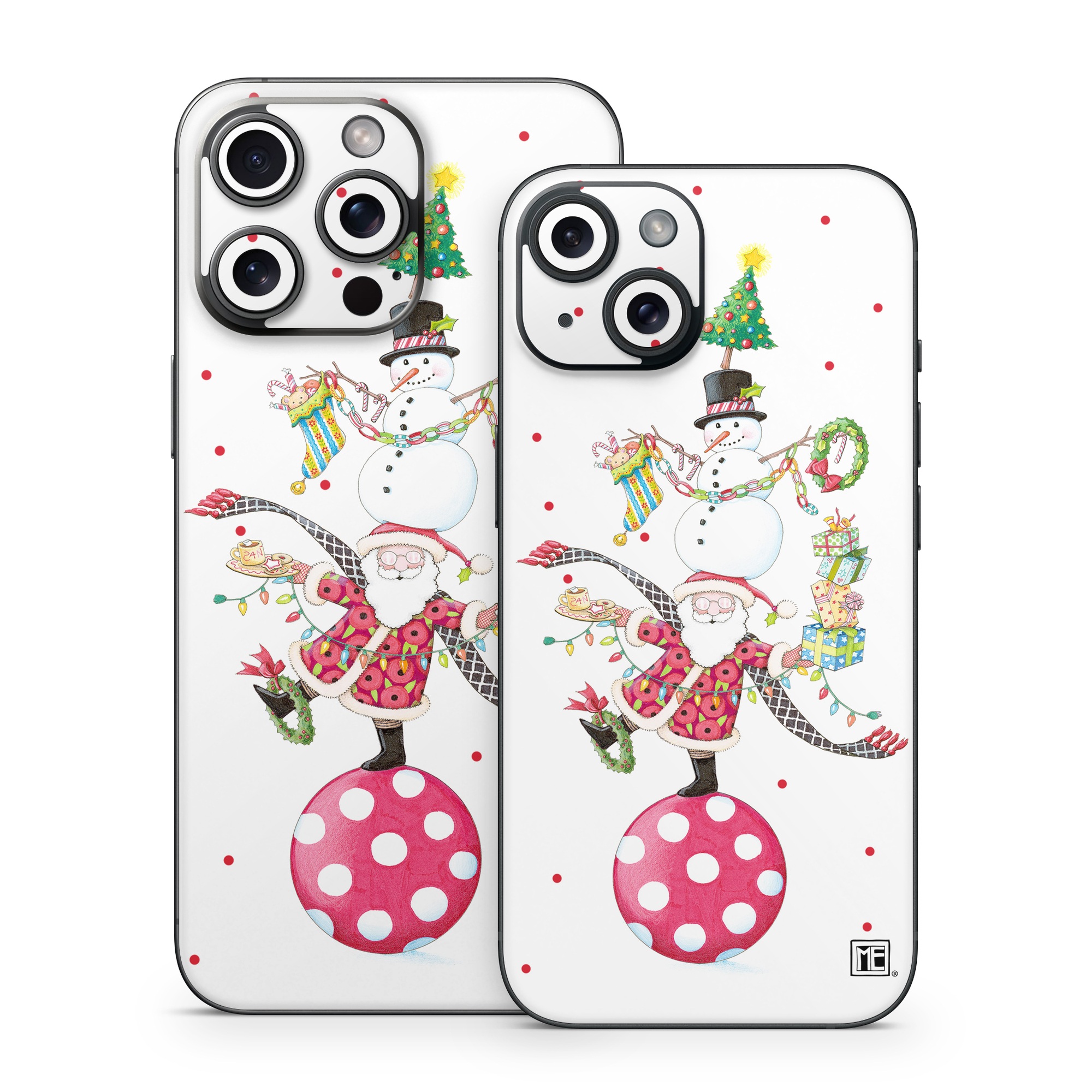 iPhone 15 Series Skin design of Snowman, Holiday ornament, Christmas ornament, Creative arts, Christmas decoration, Ornament, Pattern, Event, Art, Circle, with white, red, yellow, green, orange, black, blue colors