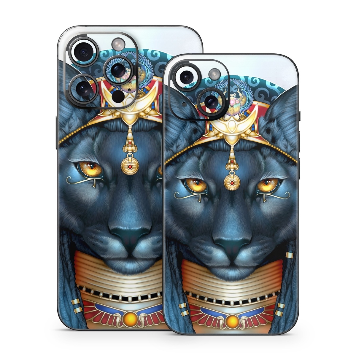 iPhone 15 Series Skin design of Jaw, Font, Whiskers, Toy, Snout, Personal protective equipment, Fictional character, Electric blue, Graphics, Mask, with black, white, red, blue, yellow, orange colors