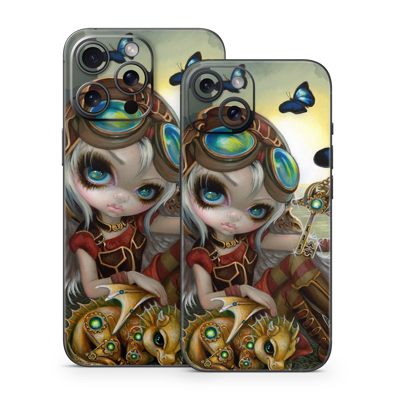 iPhone 15 Series Skin design of Cg artwork, Illustration, Fictional character, Art, Mythology, Games, Massively multiplayer online role-playing game, with black, green, red, yellow, brown, blue colors