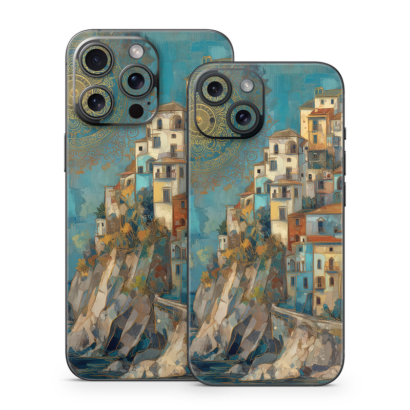 iPhone 15 Series Skin design of Blue, Visual arts, Paint, Painting, Art Paint, Watercolor painting, Village, Modern art, Mural, Acrylic paint, with blue, yellow, white, gray, red, blue, pink, green colors