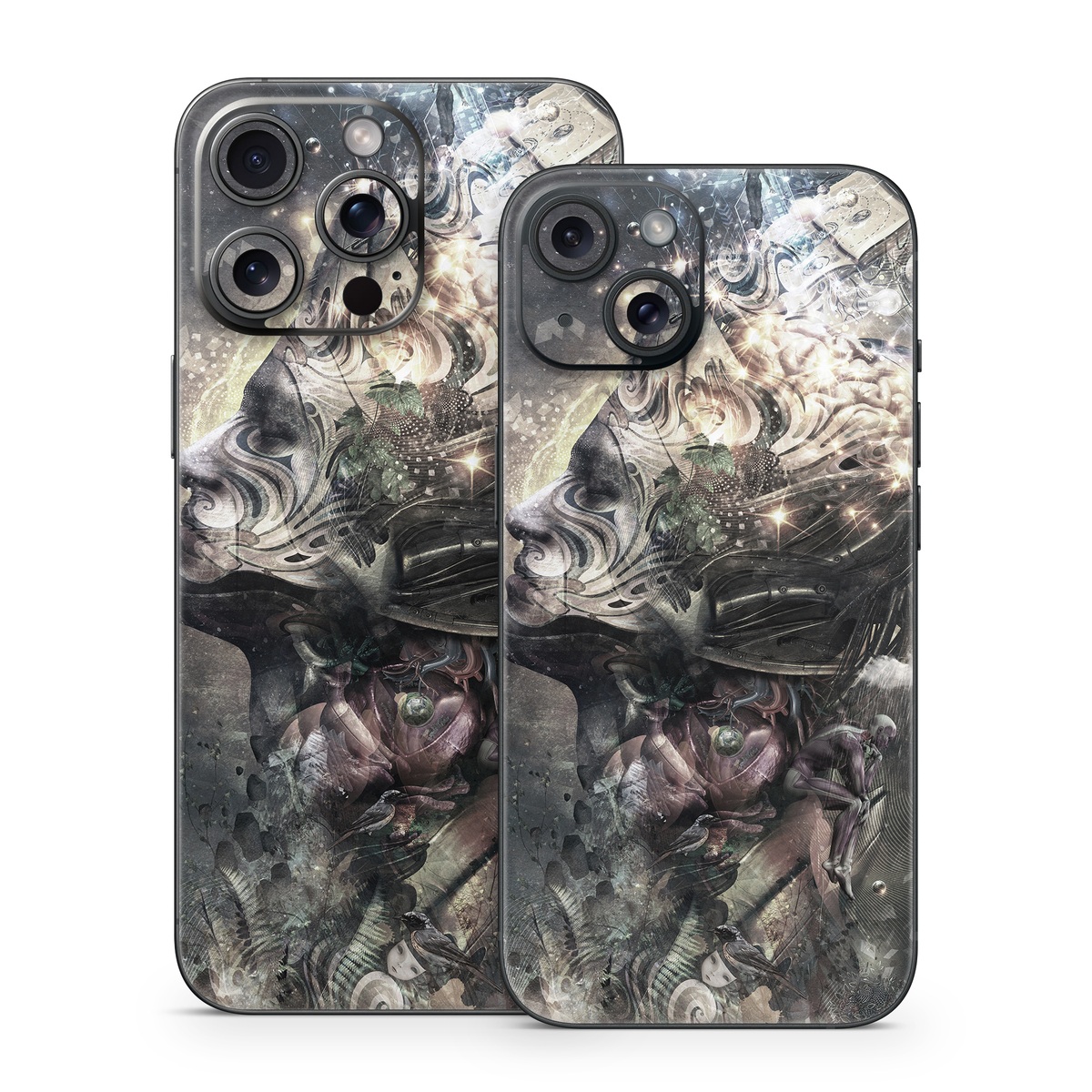 iPhone 15 Series Skin design of Space, Cg artwork, Art, Sky, Darkness, Illustration, Graphic design, Outer space, Graphics, Animation, with white, black, gray, yellow colors