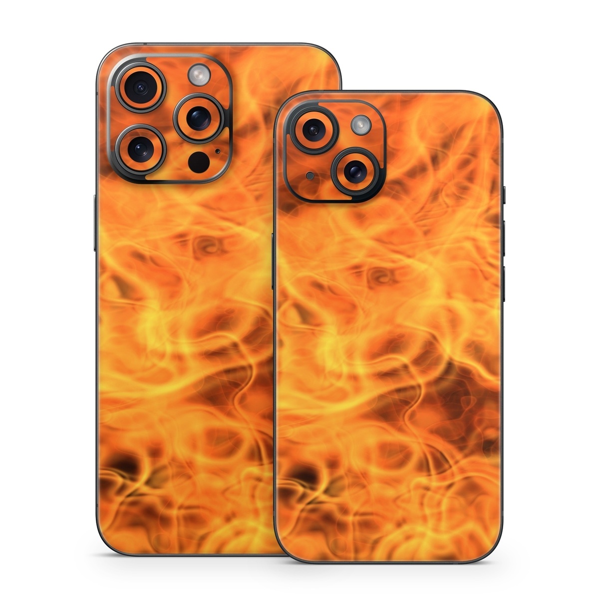 iPhone 15 Series Skin design of Flame, Fire, Heat, Orange, with red, orange, black colors