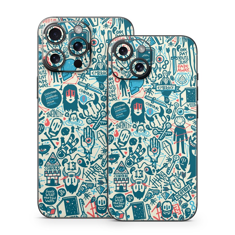 iPhone 15 Series Skin design of Pattern, Psychedelic art, Turquoise, Art, Design, Visual arts, Line, Drawing, Doodle, Graphic design, with white, green, blue, red colors