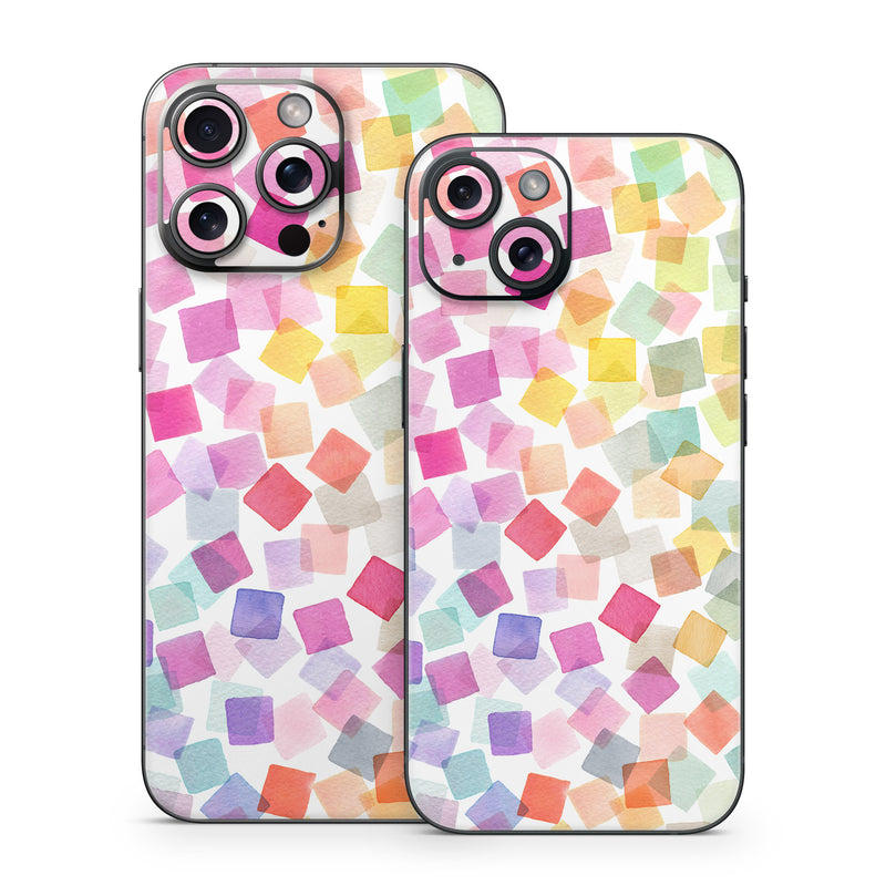 iPhone 15 Series Skin design of Pink, Orange, Wrapping Paper, Art Paper, Pattern, Triangle, with white, pink, red, orange, yellow, blue, green, purple colors