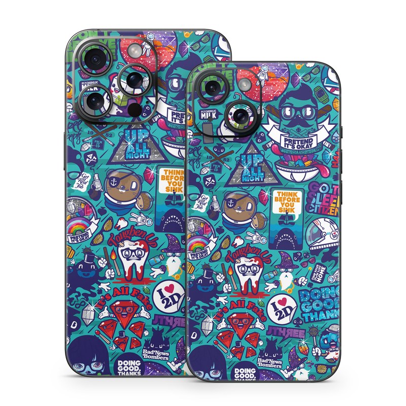 iPhone 15 Series Skin design of Art, Visual arts, Illustration, Graphic design, Psychedelic art, with blue, black, gray, red, green colors