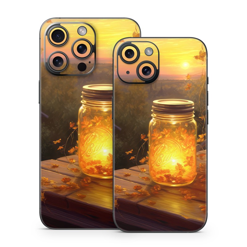 iPhone 15 Series Skin design of Sky, Plant, Amber, Candle, Wood, Orange, Sunlight, Cloud, Sunset, Heat, with yellow, orange, black, green, gray, red colors