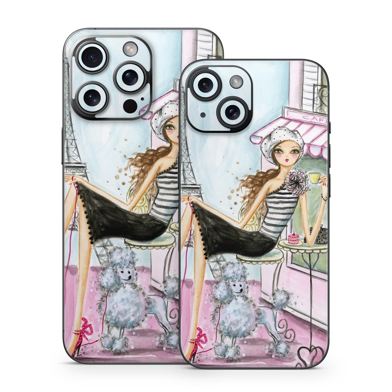 iPhone 15 Series Skin design of Pink, Illustration, Sitting, Konghou, Watercolor paint, Fashion illustration, Art, Drawing, Style, with gray, purple, blue, black, pink colors