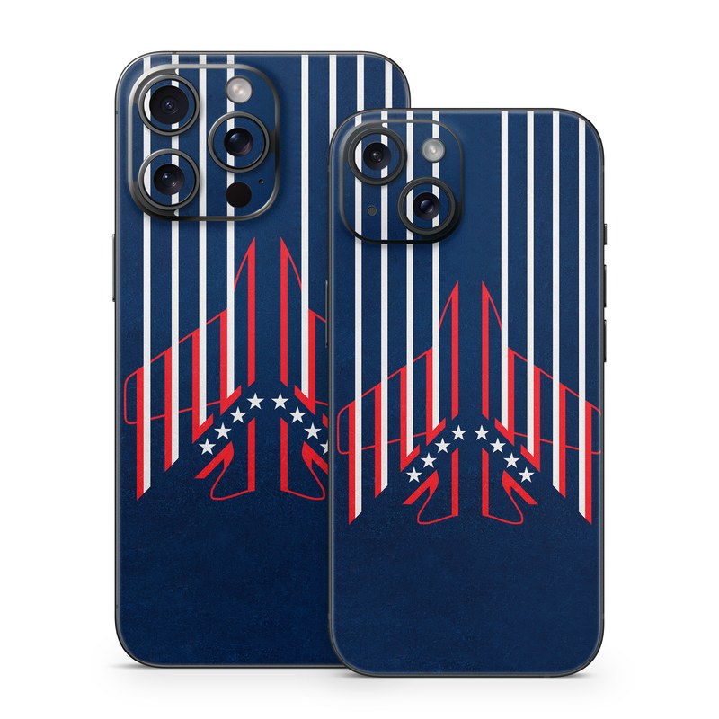 iPhone 15 Series Skin design of Sleeve, Font, Motor vehicle, T-shirt, Emblem, Poster, Electric blue, Symmetry, Symbol, Pattern, with blue, red, white colors