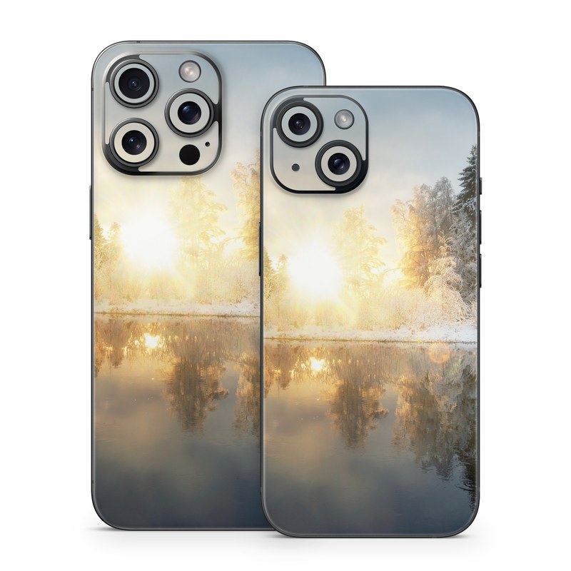 iPhone 15 Series Skin design of Cloud, Water, Sky, Water resources, Atmosphere, Plant, Natural landscape, Branch, Tree, Freezing, with blue, black, yellow, orange, white colors