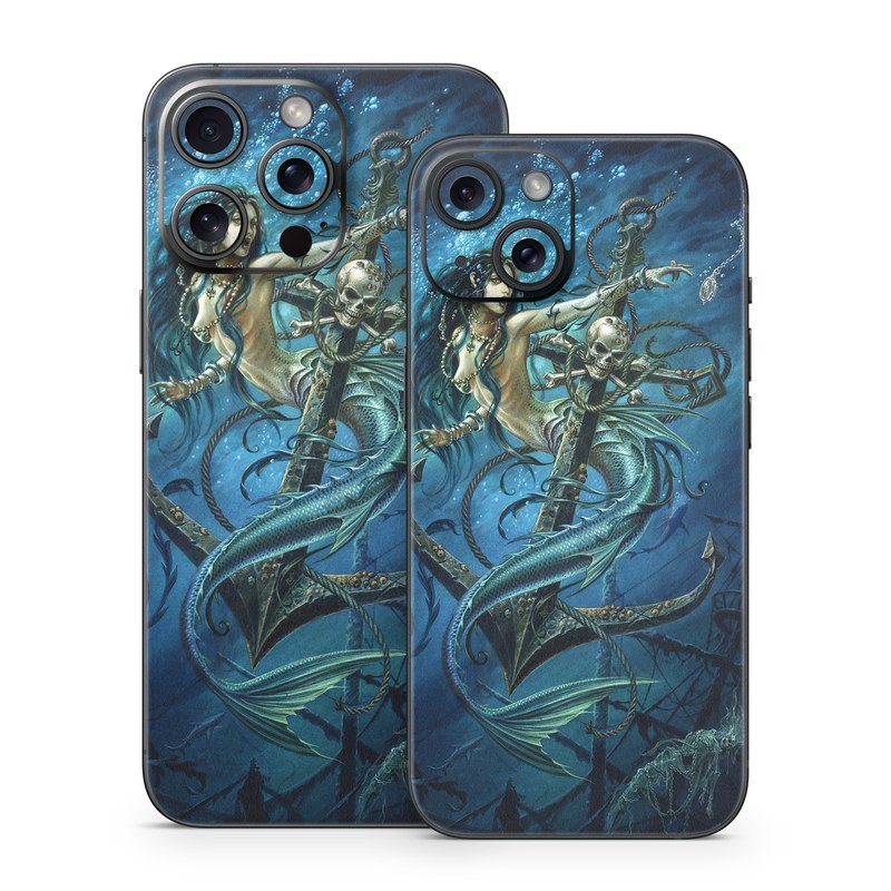 iPhone 15 Series Skin design of Mermaid, Cg artwork, Illustration, Fictional character, Art, Mythology, Mythical creature, Graphic design, with blue, green, white, black colors