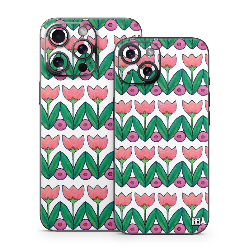 iPhone 15 Series Skin design of Green, Rectangle, Textile, Botany, Line, Symmetry, Art, Font, Pattern, Magenta, with white, green, pink, purple colors
