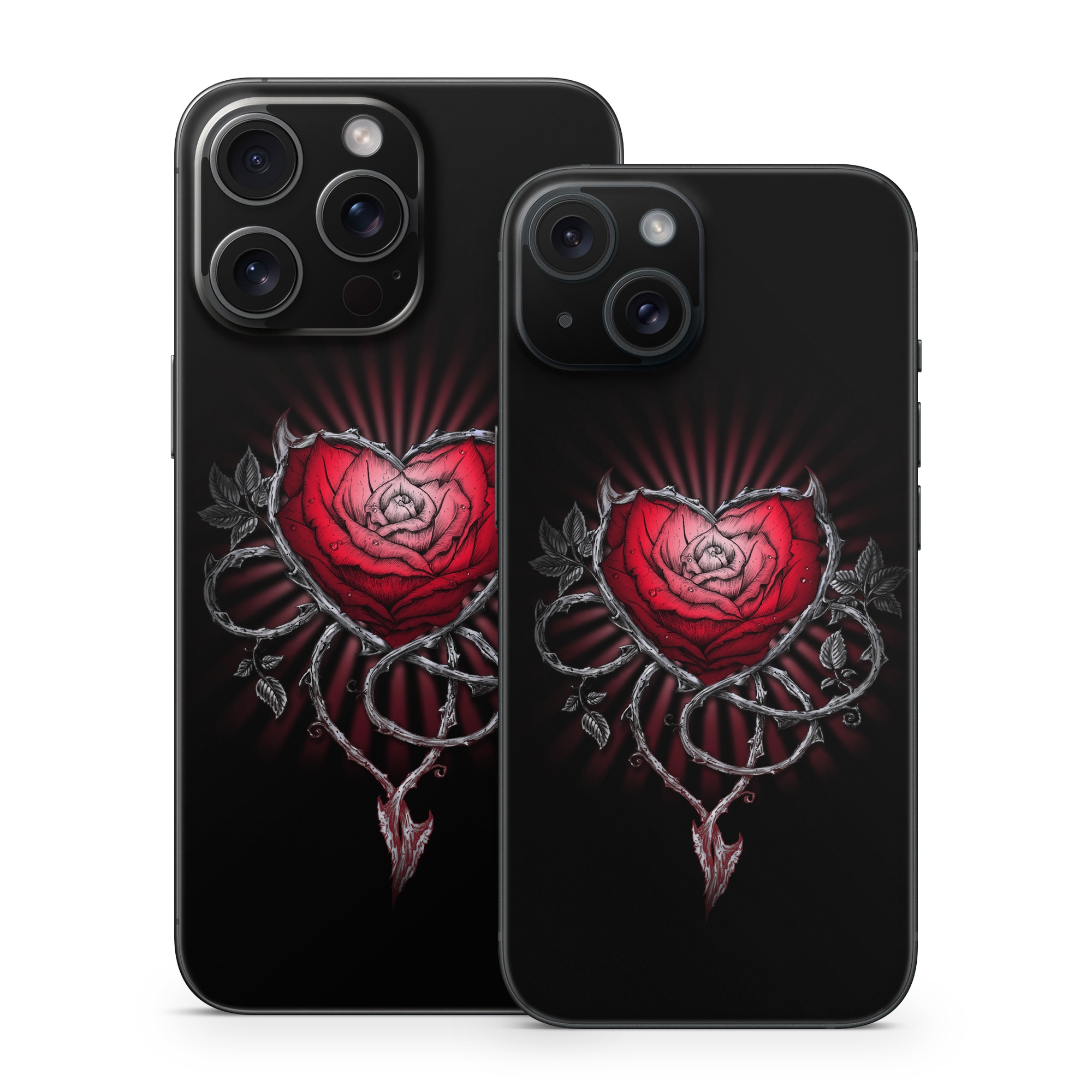 iPhone 15 Series Skin design of Human body, Flash photography, Gesture, Sleeve, Petal, Font, Jewellery, Fictional character, Magenta, Symmetry, with black, white, red, gray colors