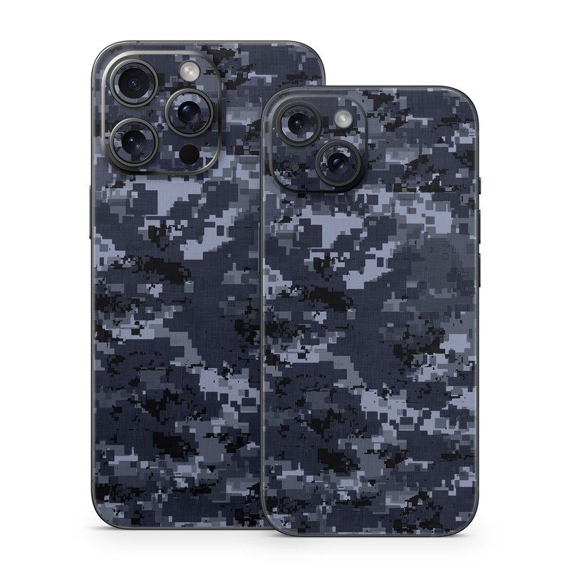 iPhone 15 Series Skin design of Military camouflage, Black, Pattern, Blue, Camouflage, Design, Uniform, Textile, Black-and-white, Space, with black, gray, blue colors
