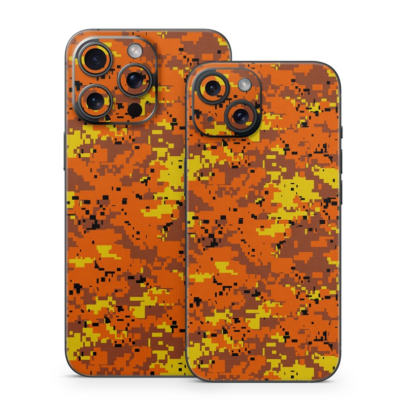 iPhone 15 Series Skin design of Orange, Yellow, Leaf, Tree, Pattern, Autumn, Plant, Deciduous, with red, green, black colors