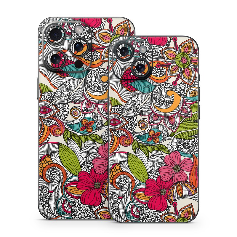 iPhone 15 Series Skin design of Pattern, Drawing, Visual arts, Art, Design, Doodle, Floral design, Motif, Illustration, Textile, with gray, red, black, green, purple, blue colors