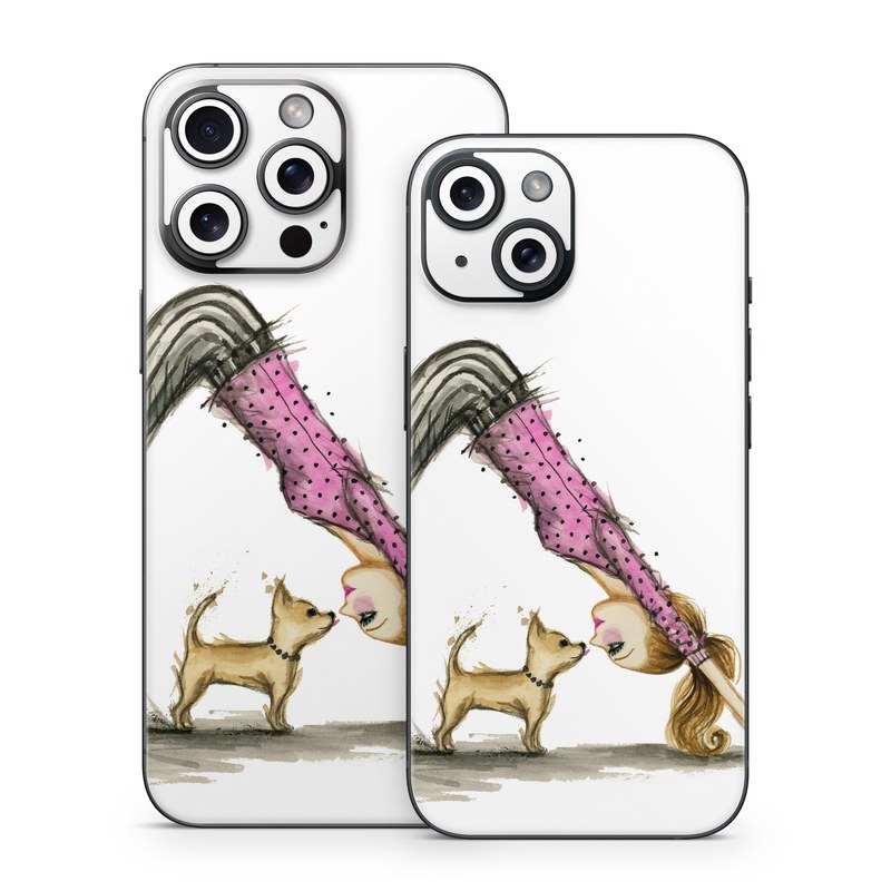 iPhone 15 Series Skin design of Drawing, Illustration, with white, pink, black, white, brown, yellow colors