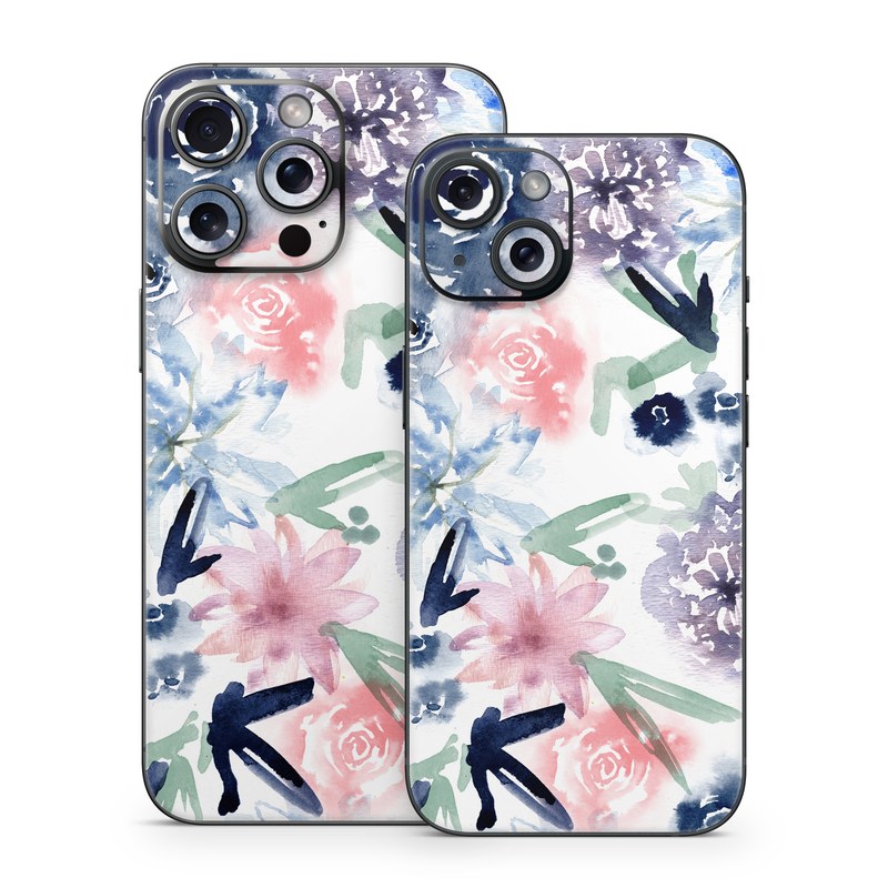 iPhone 15 Series Skin design of Pattern, Graphic design, Design, Floral design, Plant, Flower, Illustration, with white, blue, purple, green, pink colors