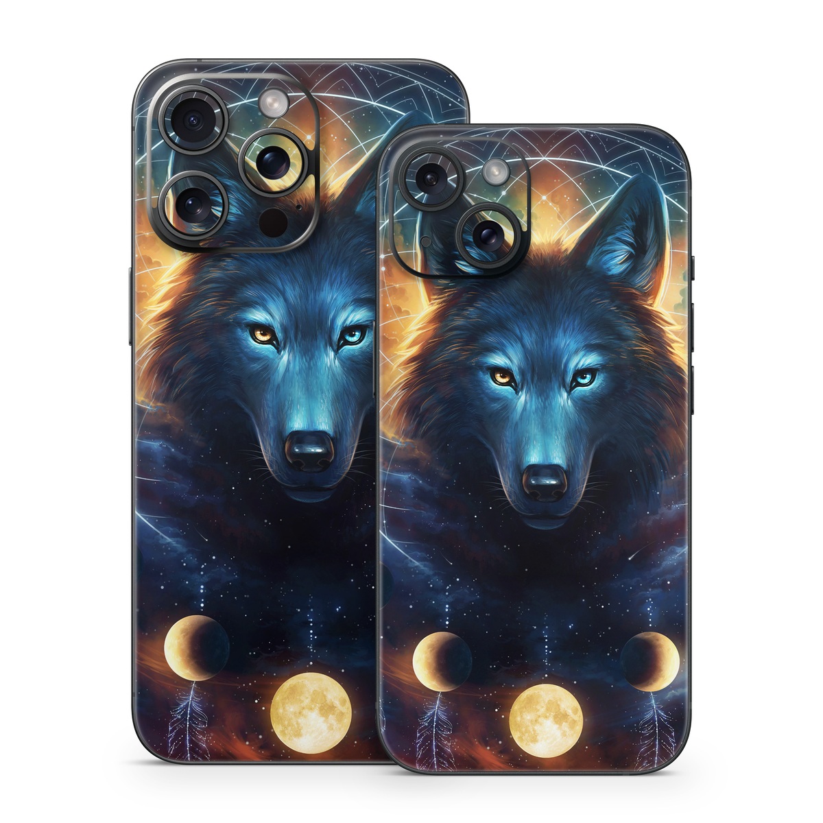 iPhone 15 Series Skin design of Light, Nature, Carnivore, Organism, Dog breed, Art, Electric blue, Space, Midnight, Illustration, with black, blue, yellow, orange, green, red, white colors