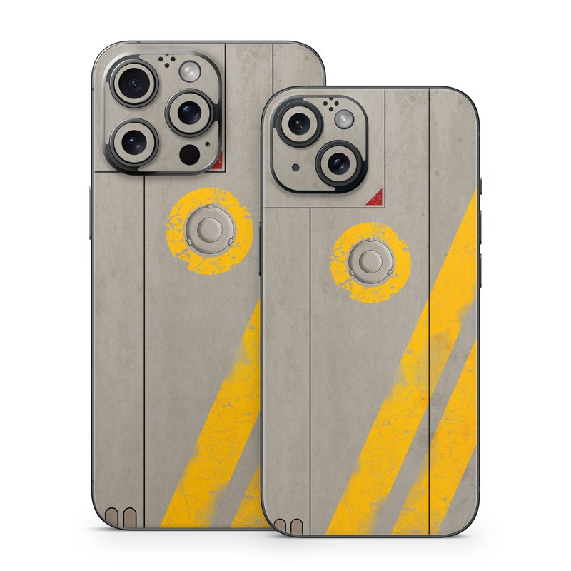 iPhone 15 Series Skin design of Yellow, Wall, Line, Orange, Design, Concrete, Font, Architecture, Parallel, Wood, with gray, yellow, red, black colors