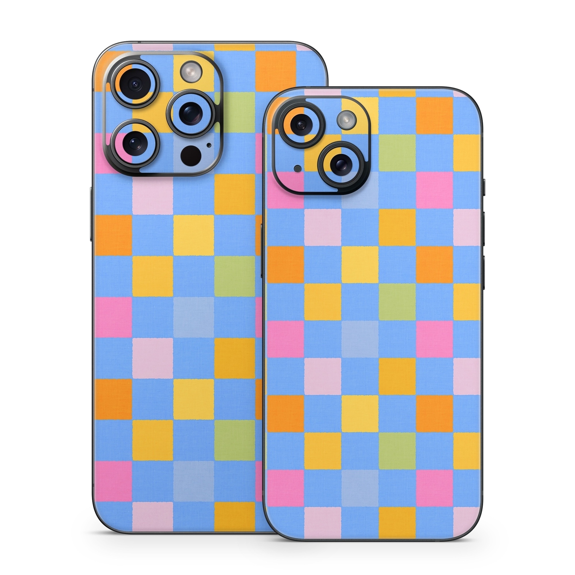 iPhone 15 Series Skin design of Rectangle, Azure, Textile, Orange, Aqua, Font, Symmetry, Magenta, Tints and shades, Parallel, with blue, yellow, orange, green, pink colors