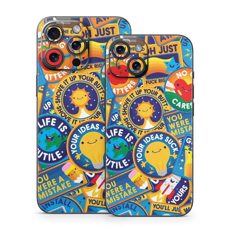 iPhone 15 Series Skin design of Pattern, Visual arts, Design, Art, Mosaic, Psychedelic art, with blue, yellow, orange, white, green, red, gray colors