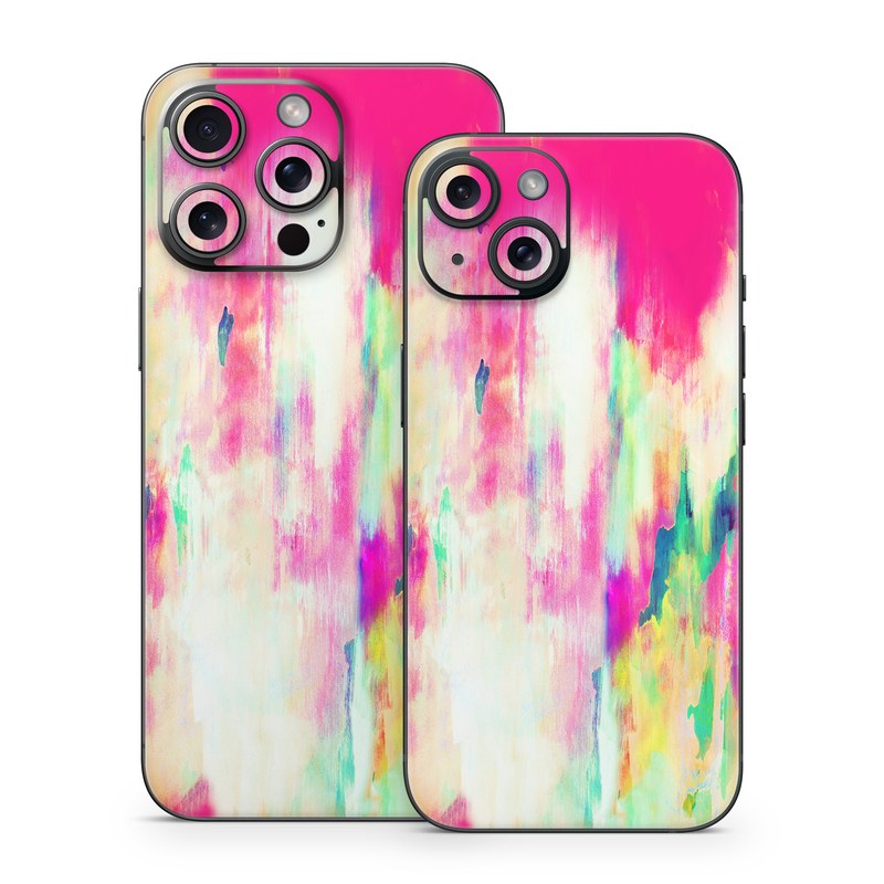 iPhone 15 Series Skin design of Pink, Magenta, Art, Watercolor paint, Dye, Visual arts, Pattern, Modern art, Painting, Acrylic paint, with red, white, green colors