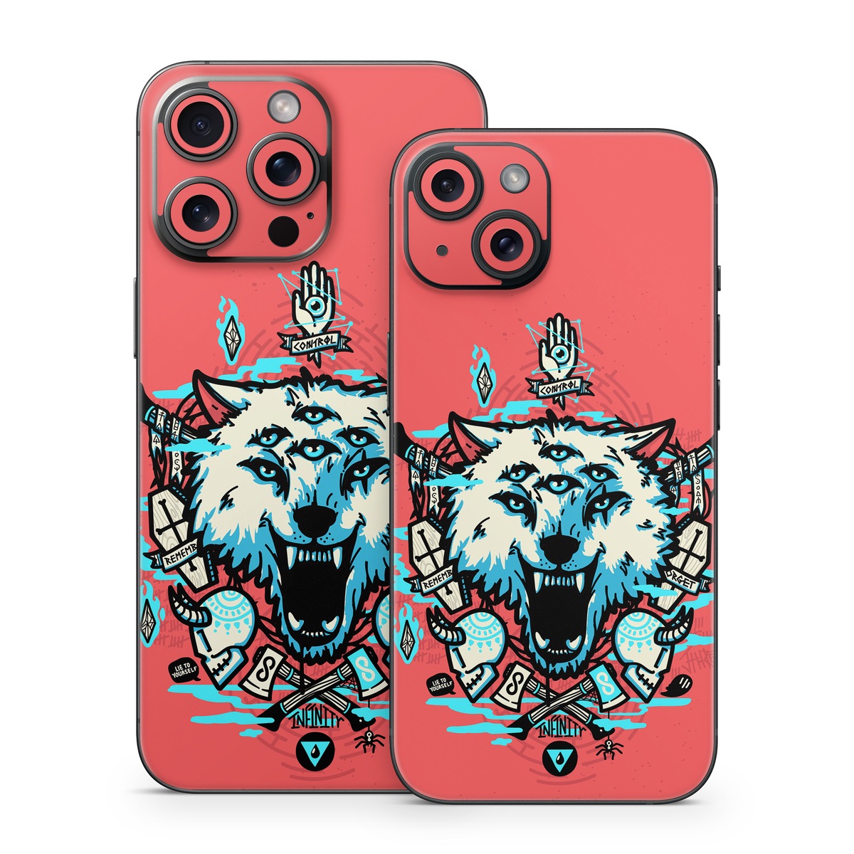 iPhone 15 Series Skin design of Graphic design, Illustration, Crest, Logo, T-shirt, Symbol, Font, Graphics, Emblem, Pattern, with red, blue, black, gray colors