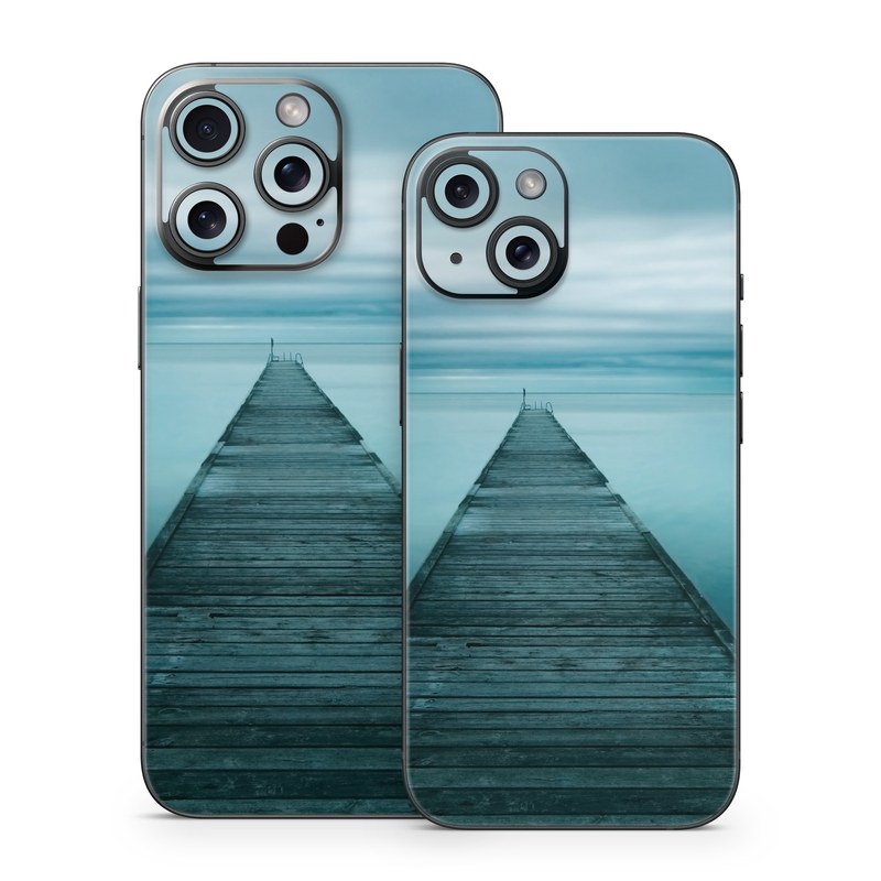 iPhone 15 Series Skin design of Sea, Water, Horizon, Sky, Blue, Ocean, Daytime, Calm, Fixed link, Symmetry, with black, blue, gray colors