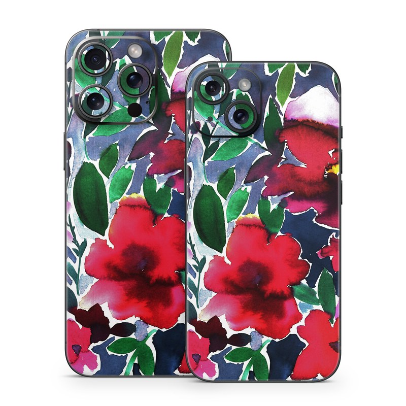 iPhone 15 Series Skin design of Flower, Petal, Red, Plant, Pattern, Pink, Purple, Flowering plant, Botany, Design, with red, green, pink, blue colors