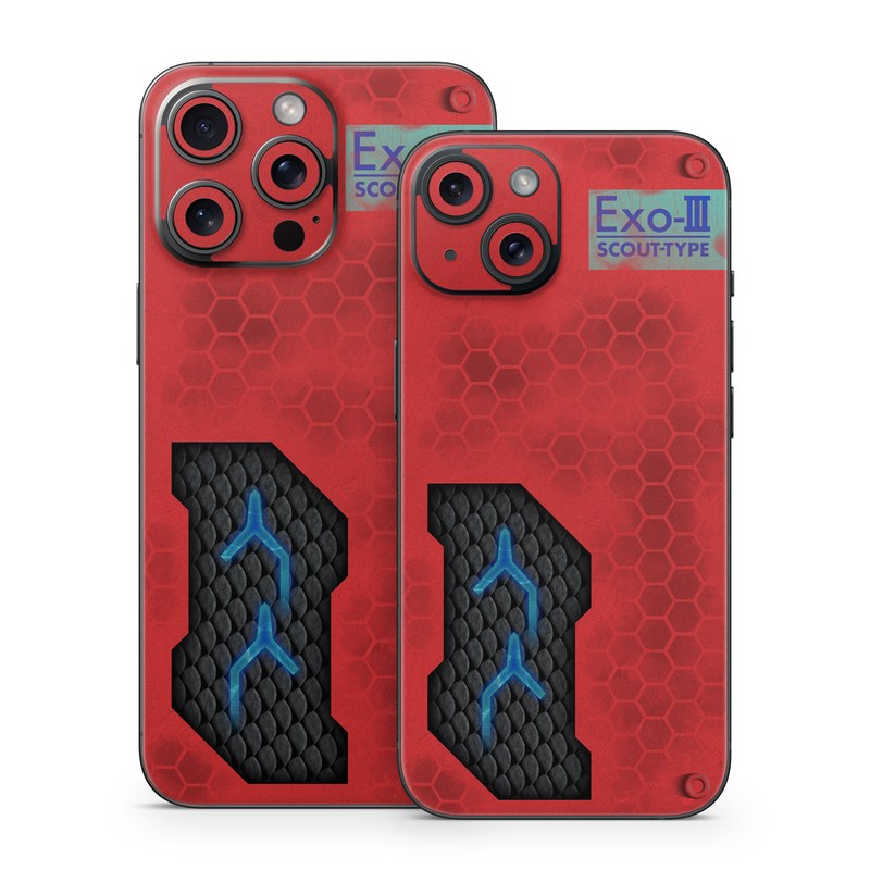 iPhone 15 Series Skin design of Red, Symbol, Graphics, with black, gray, red, blue colors