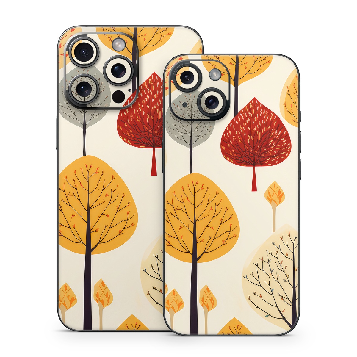 iPhone 15 Series Skin design of Plant, Leaf, Botany, Nature, Organism, Yellow, Tree, Woody plant, Terrestrial plant, Adaptation, with yellow, orange, red, black, brown colors