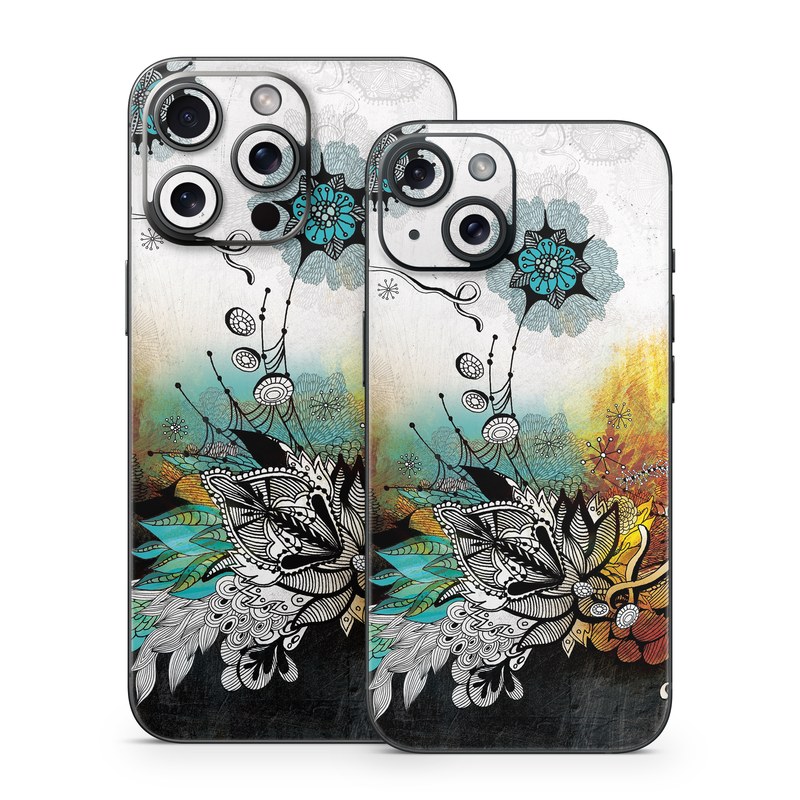 iPhone 15 Series Skin design of Graphic design, Illustration, Art, Design, Visual arts, Floral design, Font, Graphics, Modern art, Painting, with black, gray, red, green, blue colors