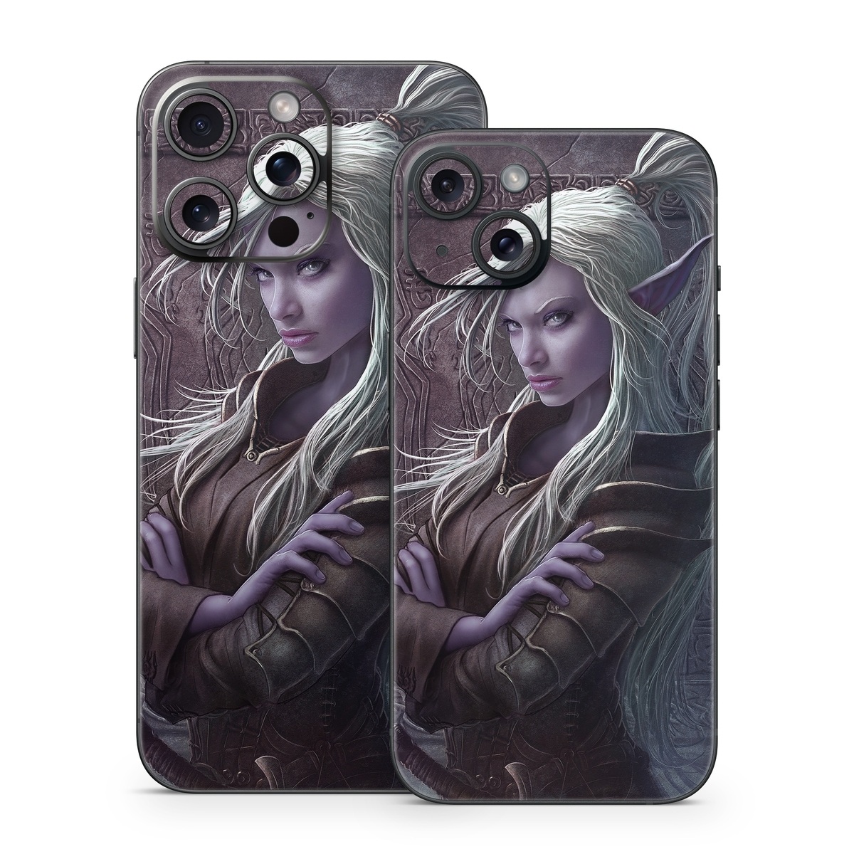iPhone 15 Series Skin design of Cg artwork, Beauty, Purple, Lady, Illustration, Fictional character, Long hair, Photography, Art, Portrait, with black, gray, purple colors