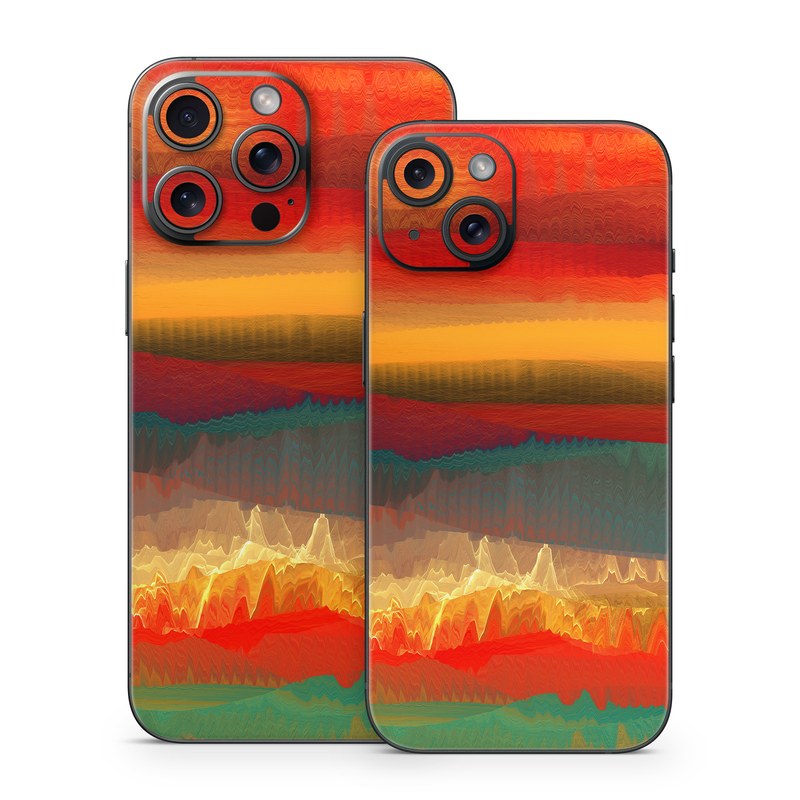 iPhone 15 Series Skin design of Sky, Red, Horizon, Afterglow, Orange, Painting, Acrylic paint, Watercolor paint, Sunset, Geological phenomenon, with red, blue, green, yellow, orange, white colors